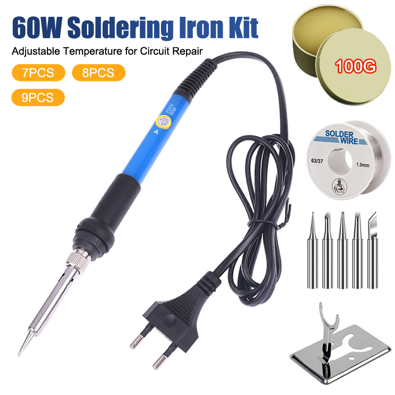 Soldering Iron Kit - ชุดหัวแร้งปรับอุณหภูมิได้ 220V 60W สำหรับงานซ่อมแซมวงจรไฟฟ้า DIY ชุดเครื่องมือเชื่อมสำหรับใช้ในบ้าน