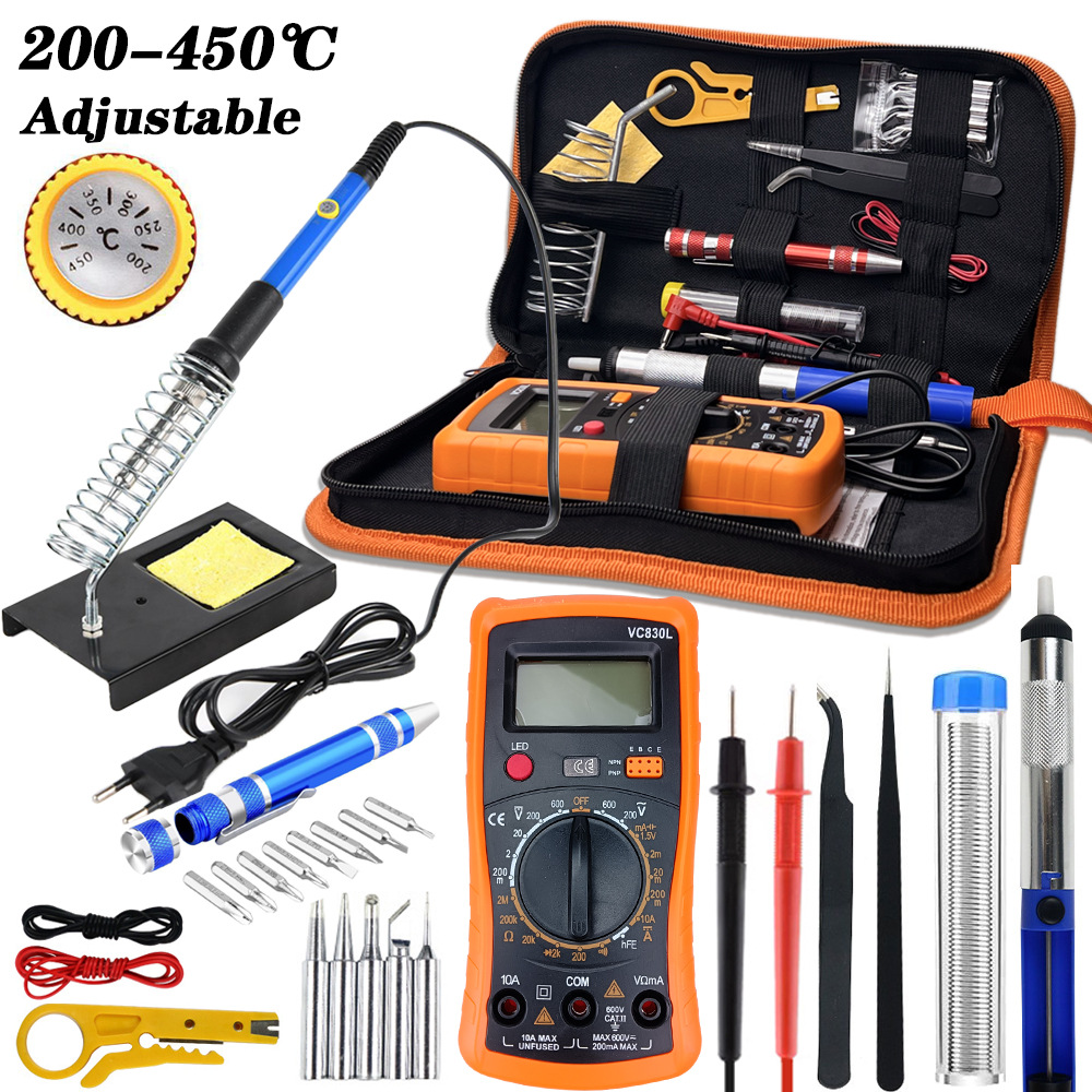 Soldering Iron Kit - ชุดหัวแร้งไฟฟ้าปรับอุณหภูมิได้ 60 วัตต์, 200‑450 ℃ ชุดเครื่องมือเชื่อมสำหรับใช้ในบ้านพร้อมมัลติมิเตอร์ดิจิตอล