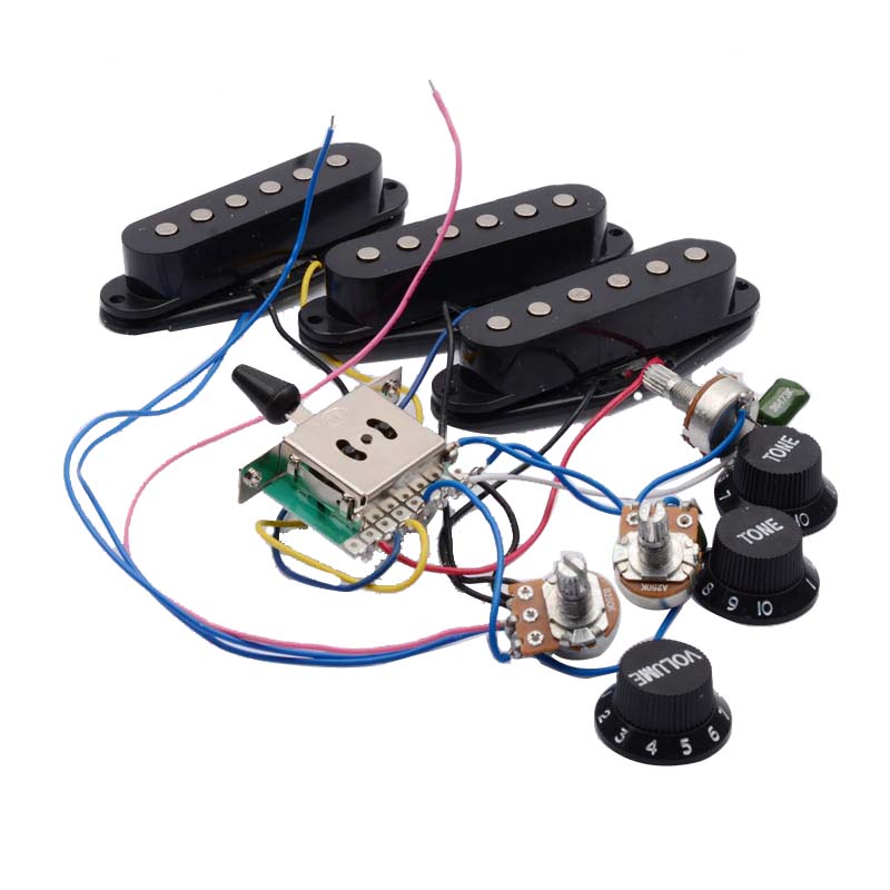 Diy Electric Guitar Electronics - สายรัดสายไฟสำหรับรถกระบะกีต้าร์ไฟฟ้าสวิตช์5ทางแบบมีสาย2T1V ปิ๊กอัพหลายแบบสำหรับ ST กีต้าร์ไฟฟ้าสีดำ-ขาว